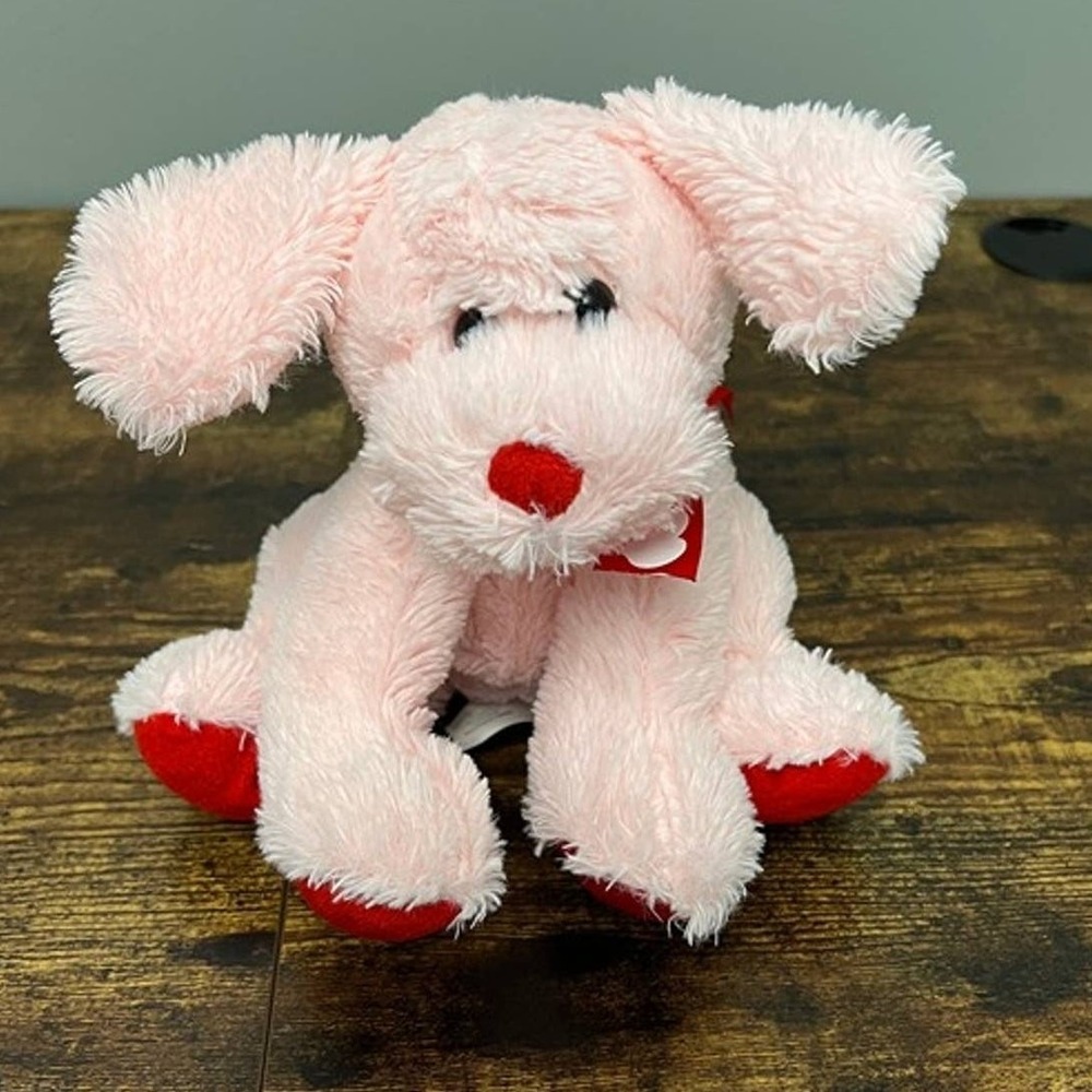 Animal Adventure Pink Puppy Plush Dog Red Heart Ribbon Valentine Stuffed Animal